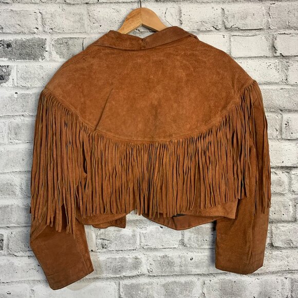 Vintage Suede Fringe Cropped Boho Chic Blazer Jacket - Picture 4 of 16